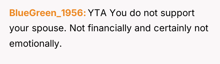 BlueGreen_1956 YTA You do not support your spouse. Not financially...