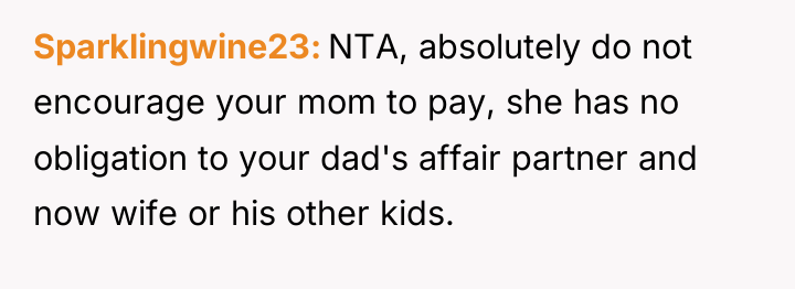 Sparklingwine23 NTA, absolutely do not encourage your mom to pay,...