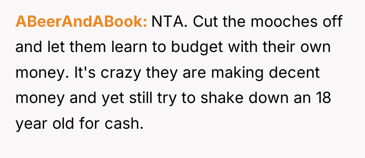 ABeerAndABook NTA. Cut the mooches off and let them learn...
