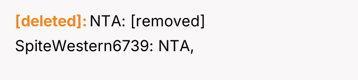 [deleted] NTA: [removed] SpiteWestern6739: NTA,
