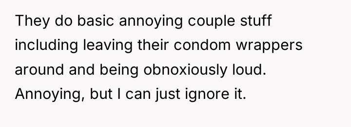 They do basic annoying couple stuff including leaving their condom...