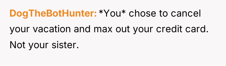 DogTheBotHunter *You* chose to cancel your vacation and max out...