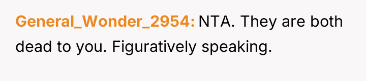 General_Wonder_2954 NTA. They are both dead to you. Figuratively speaking.