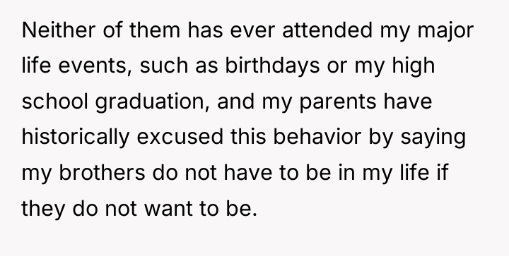 Neither of them has ever attended my major life events,...
