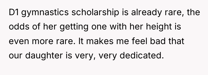 D1 gymnastics scholarship is already rare, the odds of her...