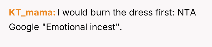 KT_mama I would burn the dress first: NTA Google "Emotional...