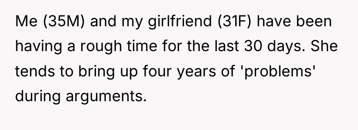 Me (35M) and my girlfriend (31F) have been having a...