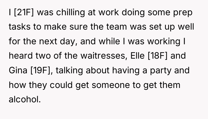 I [21F] was chilling at work doing some prep tasks...