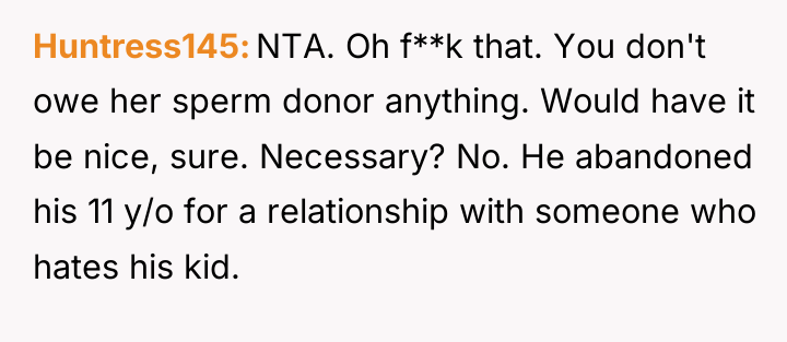 Huntress145 NTA. Oh f**k that. You don't owe her sperm...