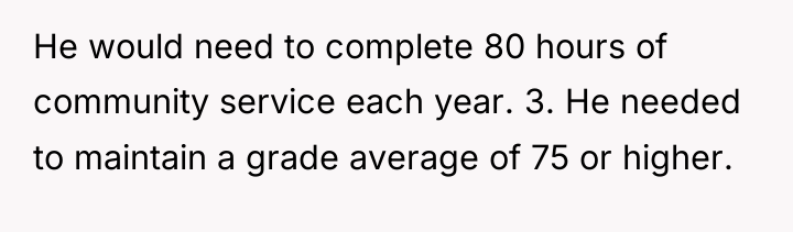 He would need to complete 80 hours of community service...