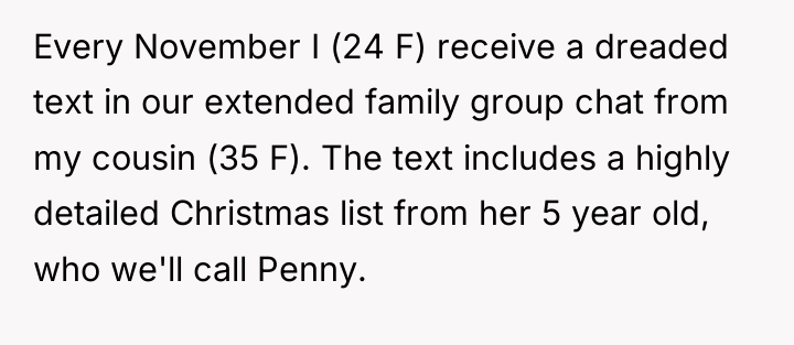 Every November I (24 F) receive a dreaded text in...
