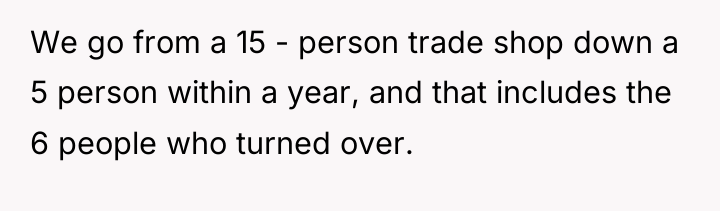 We go from a 15 - person trade shop down...
