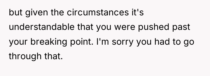 but given the circumstances it's understandable that you were pushed...