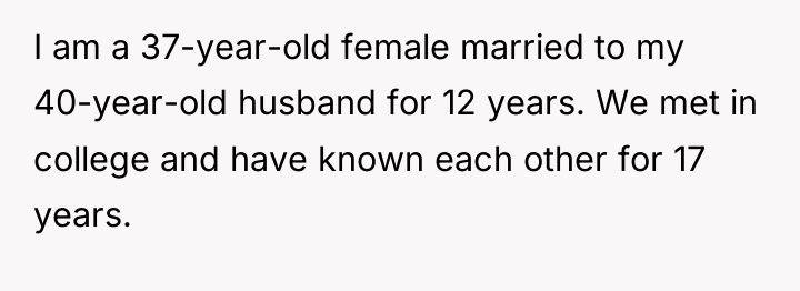 I am a 37-year-old female married to my 40-year-old husband...