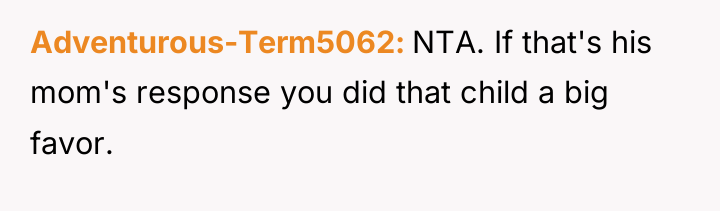 Adventurous-Term5062 NTA. If that's his mom's response you did that...