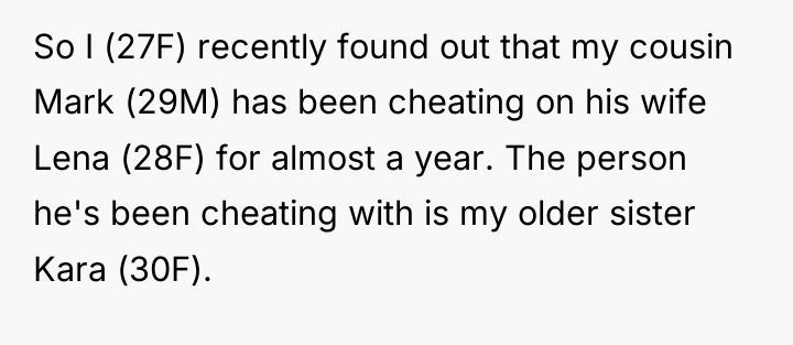 So I (27F) recently found out that my cousin Mark...