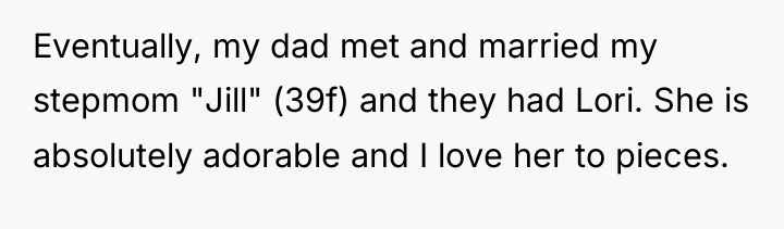 Eventually, my dad met and married my stepmom "Jill" (39f)...