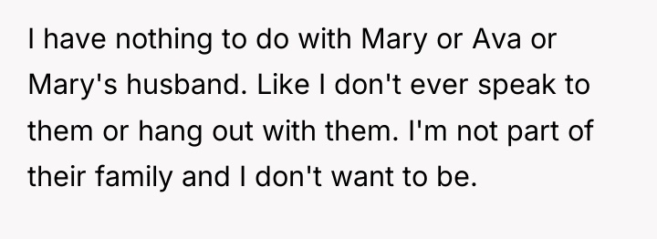 I have nothing to do with Mary or Ava or...