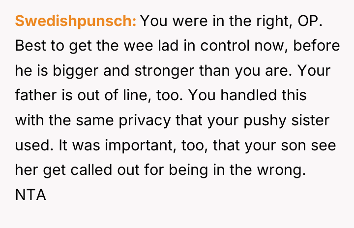 Swedishpunsch You were in the right, OP. Best to get...