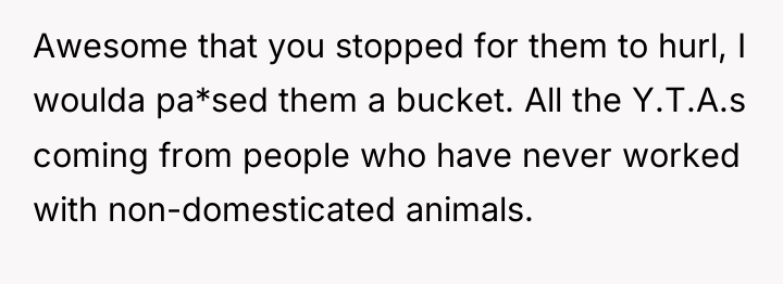 Awesome that you stopped for them to hurl, I woulda...