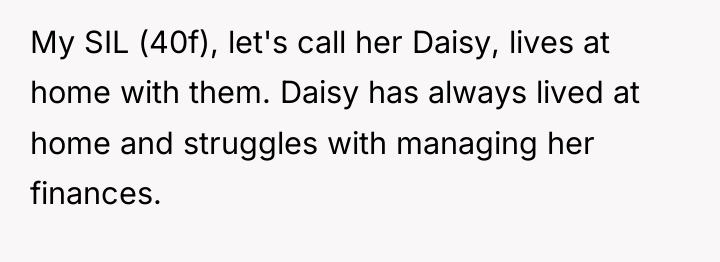 My SIL (40f), let's call her Daisy, lives at home...