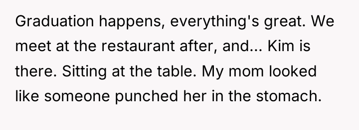 Graduation happens, everything's great. We meet at the restaurant after,...