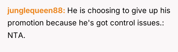 junglequeen88 He is choosing to give up his promotion because...