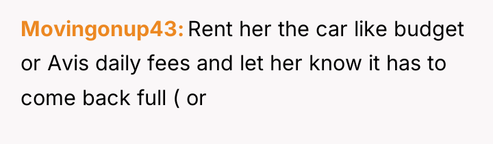 Movingonup43 Rent her the car like budget or Avis daily...