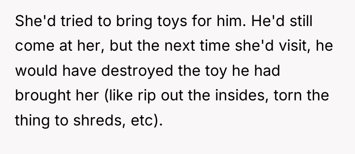 She'd tried to bring toys for him. He'd still come...