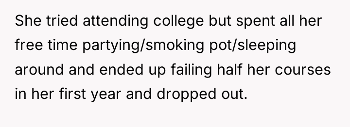 She tried attending college but spent all her free time...