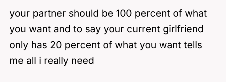 your partner should be 100 percent of what you want...