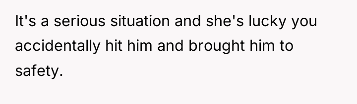 It's a serious situation and she's lucky you accidentally hit...