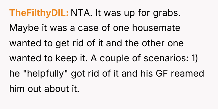 TheFilthyDIL NTA. It was up for grabs. Maybe it was...