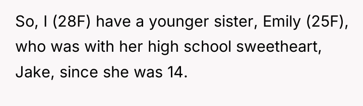 So, I (28F) have a younger sister, Emily (25F), who...