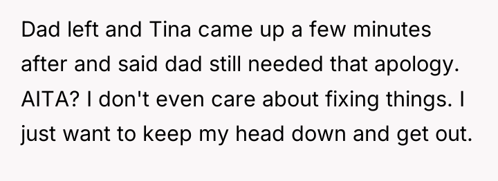 Dad left and Tina came up a few minutes after...
