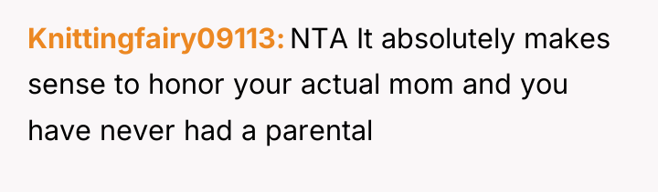 Knittingfairy09113 NTA It absolutely makes sense to honor your actual...
