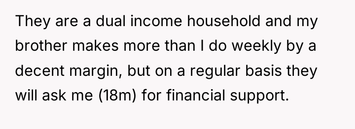 They are a dual income household and my brother makes...