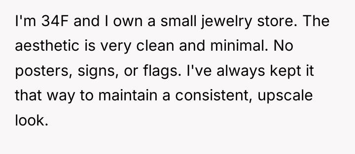 I'm 34F and I own a small jewelry store. The...