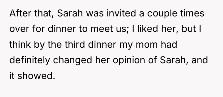 After that, Sarah was invited a couple times over for...