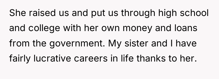 She raised us and put us through high school and...