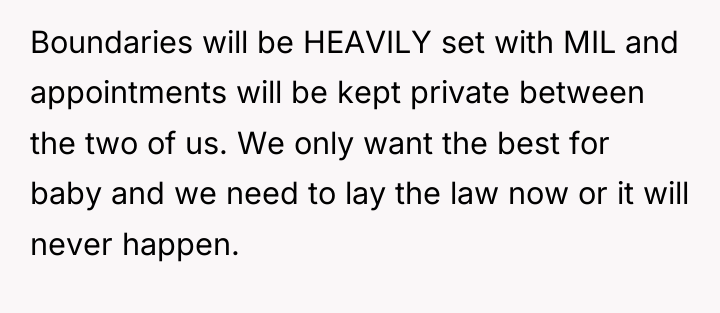 Boundaries will be HEAVILY set with MIL and appointments will...