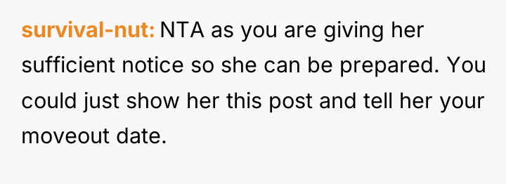 survival-nut NTA as you are giving her sufficient notice so...