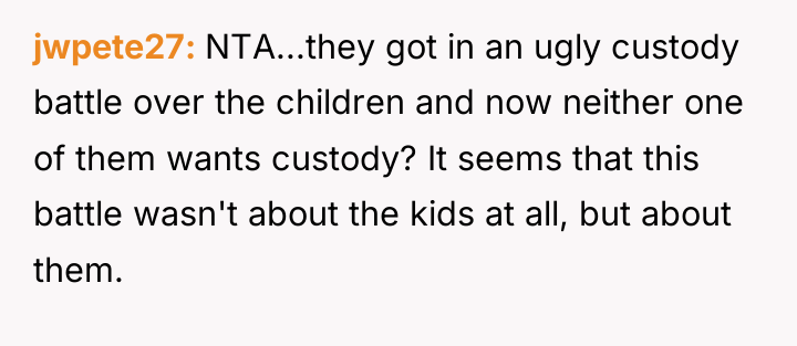 jwpete27 NTA...they got in an ugly custody battle over the...