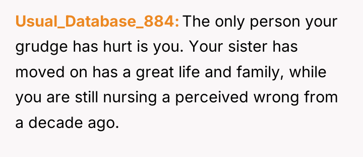 Usual_Database_884 The only person your grudge has hurt is you....