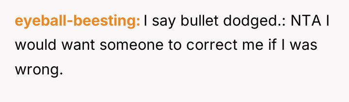 eyeball-beesting I say bullet dodged.: NTA I would want someone...