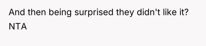 And then being surprised they didn't like it? NTA