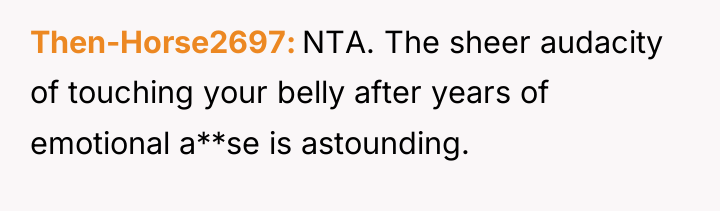 Then-Horse2697 NTA. The sheer audacity of touching your belly after...