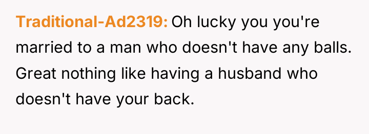 Traditional-Ad2319 Oh lucky you you're married to a man who...