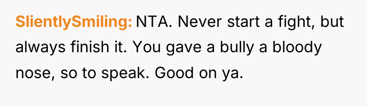 SlientlySmiling NTA. Never start a fight, but always finish it....