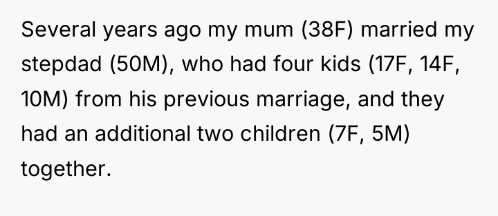 Several years ago my mum (38F) married my stepdad (50M),...